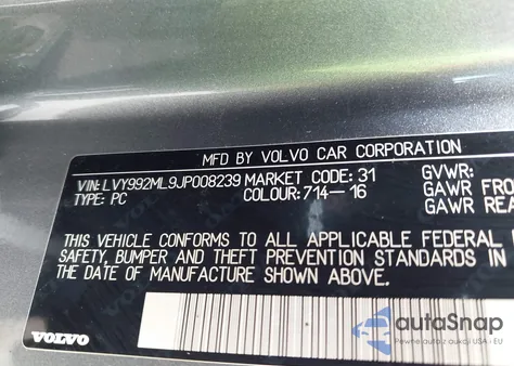 2018 Volvo S90 T6 Inscription из США, поврежденный, VIN LVY992ML9JP008239